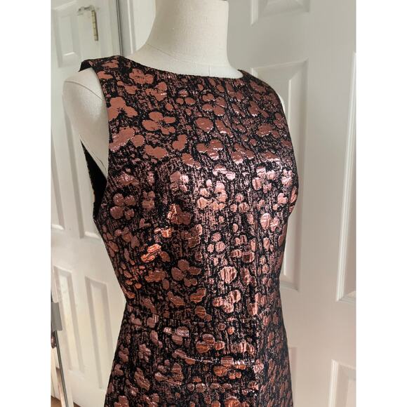 Alice + Olivia Bateau Metallic Bronze/Rose Gold Lamé Jacquard A-Line Mini Dress - Picture 2 of 14